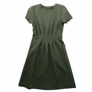 Madewell Dress Womens 0 Olive Green Knit Pleated Short Sleeve Parkline A1300